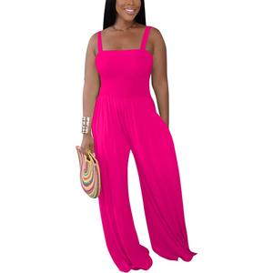 BFFBABY Women's Summer Casual Sleeveless Spaghetti Strap Wide Leg Jumpsuit Loose Tube Top Romper with Pockets, Large