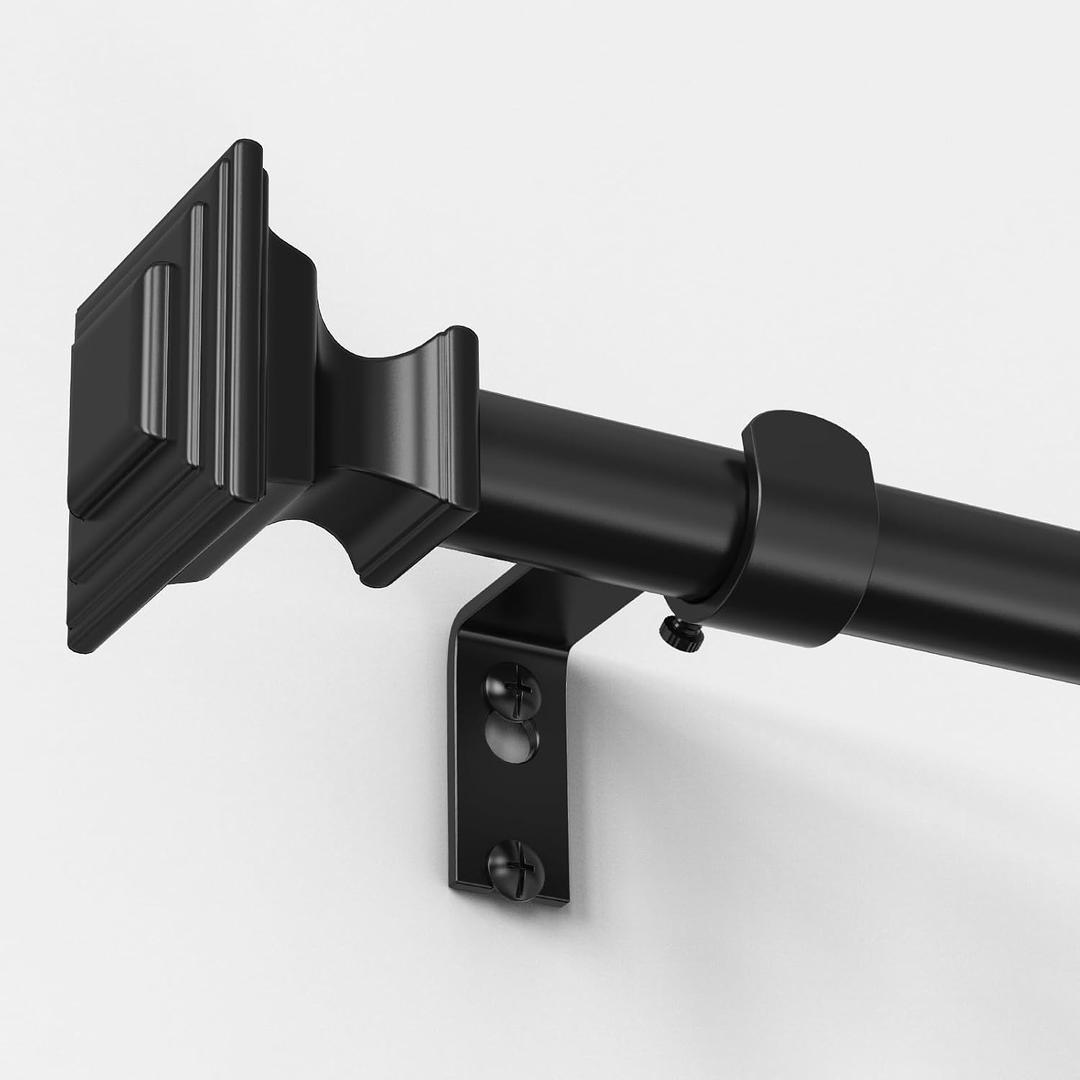 VOIIY Curtain Rods for Windows 48 to 84 Inch(4-7 Feet),3/4" Diameter Black Drapery Rods with Square Finials,Size:36-88 Inch,Matte Black