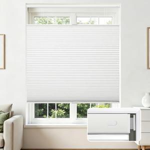 Joydeco No Tools No Drill Blinds for Indoor Windows, Cordless Window Blinds Cellular Shades Top Down Bottom Up Blackout Honeycomb Blinds Thermal Insulated Noise Reduction (White, 39" W x 64" H)