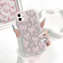 2 x NITITOP Compatible with iPhone 11 Case Cute Mirror Bow Love Heart Pattern for Women Girls Ribbon Design Shockproof Silver Protective Phone Cover - Light Pink Bow