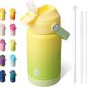 BJPKPK Insulated Water Bottle with Straw Lid, 12oz Thermo Water Bottles, Flex Handle & Non-slip Boot, BPA Free Leak Proof Stainless Steel Metal Thermo, Tumblers, Cups,Fresh Green