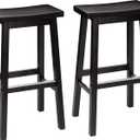 Amazon Basics Solid Wood Saddle-Seat Counter Height Bar Stools for Kitchen Island and Home Bar with Footrest, 29-Inch Height, Black, Set of 2