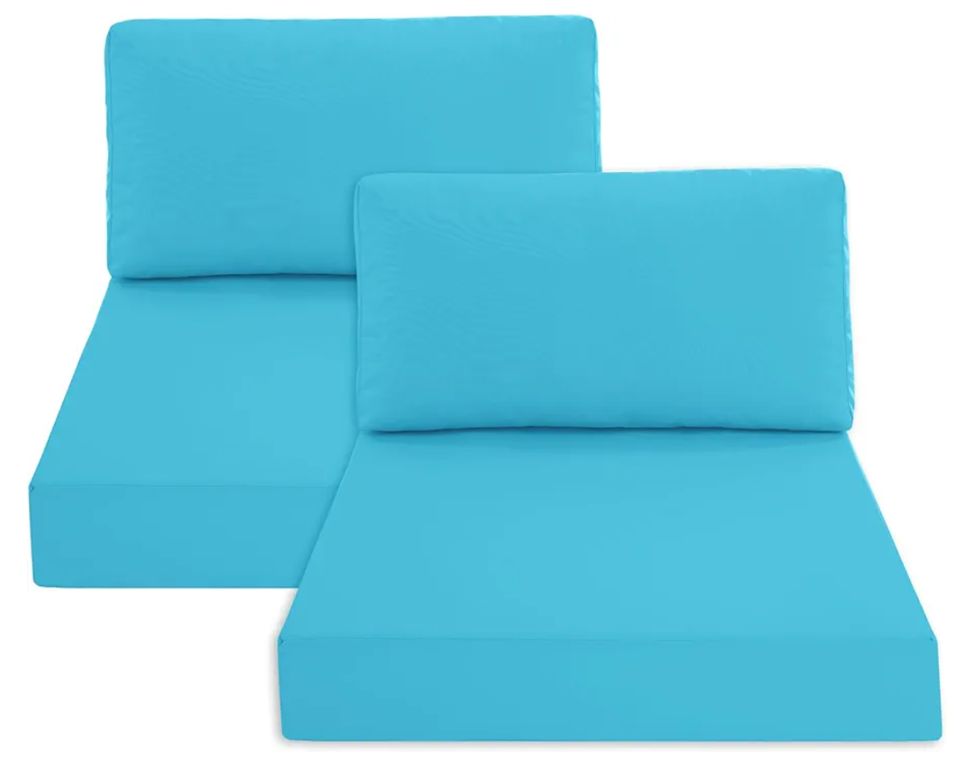 Summsun Outdoor Chair Cushions for Patio Furniture with Waterproof Detachable Cover, Deep Seat Couch Cushion Replacement and Backrest Pillow Set for Sectional Sofa, 25.6 x 25.6 Inch, Teal