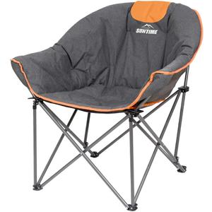 OUTDOOR LIVING SUNTIME Sofa Chair, Oversize Padded Moon Leisure Portable Stable Comfortable Folding Chair for Camping, Hiking, Carry Bag (Grey and Orange)