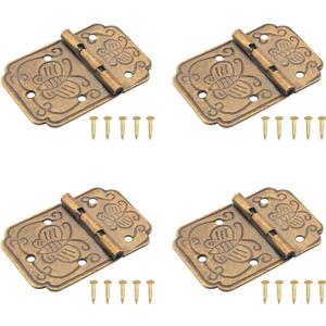 4PCS Butterfly Square Hinge with Screws 0.8x0.5x0.9 inch Brass Engraved Wooden Box Jewellery Gift Wine Packaging Hinge for Mini Cabinet Toolbox