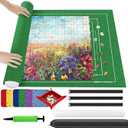 Ainiv Jigsaw Puzzle Mat Roll Up 3000 Pieces, 55" x 39" Portable Felt Puzzles Board with 6 Sorting Trays & Travel Storage Bag, Jigsaw Saver Pad Keeper for Adults Teens, Green