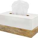 AuldHome Design Rectangular Tissue Box Cover (Enamel/Mango Wood); Minimalist Scandinavian Decor White Oblong Tissue Holder