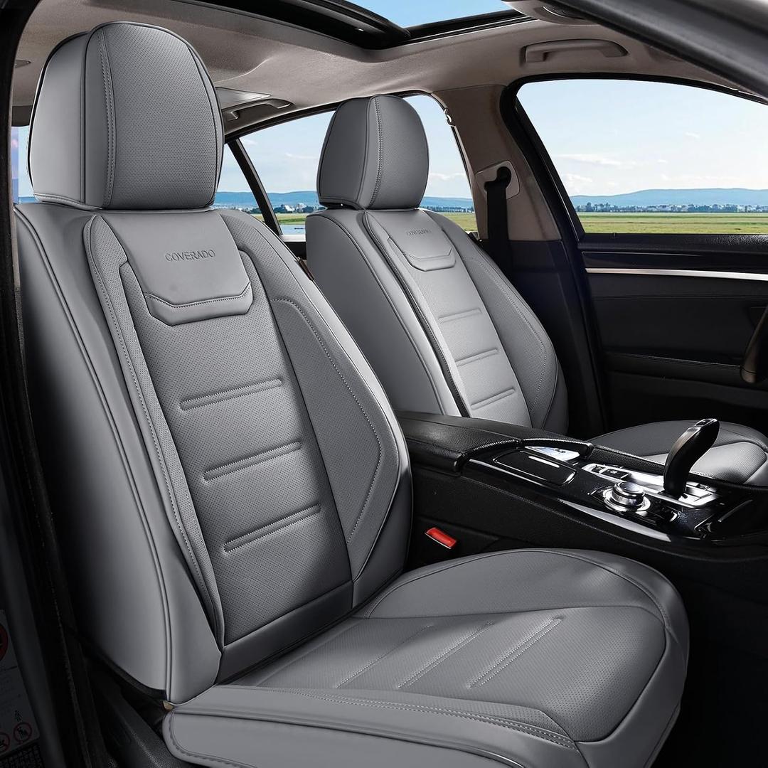 Coverado Car Seat Covers, Front Covers for Cars, Car Seat Cover Front Seats, Car Seat Protector Waterproof, Leather Car Seat Cushion, Universal Interior Covers Seat Protectors for Most Cars Gray