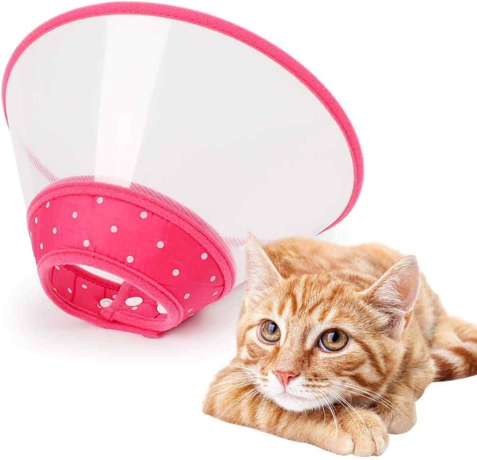 Andiker Pet Cone Recovery Dog Cone Adjustable Dog Collar Clear Padded Collar with Breathable Soft Edge Plastic Puppy Cone Protect the Neck Surgery Recovery Designed for Cats and Puppies (Small, Pink)