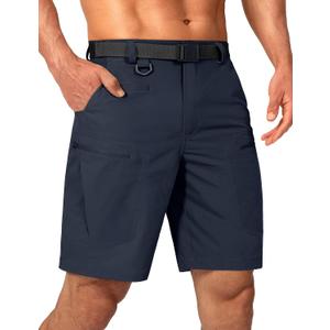 Mens Cargo Hiking Shorts Water Resistant Quick Dry Lightweight Breathable Tactical Shorts with Nylon Belt (34W x 12L, Navy Blue)