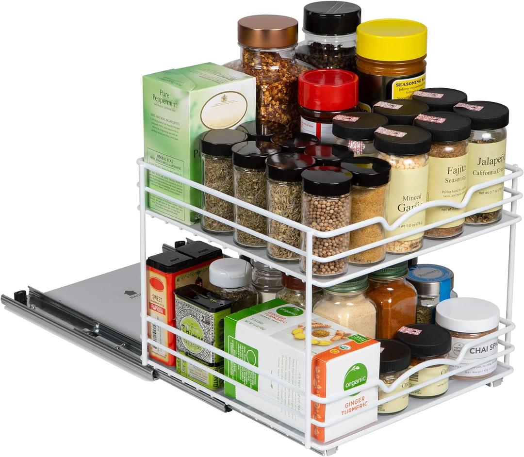 HOLDN STORAGE White Spice Rack Organizer for Cabinet, Heavy Duty, Pull Out Spice Rack, Spice Organization 10.5" W x 10.4" D x 8.8" H - Spice Racks for Inside Cabinets.