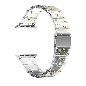 MAIRUI Compatible with Apple Watch Band 41mm/ 40mm/ 38mm Series 7/ 6 SE 5/ 4/ 3/ 2/ 1 Men Women Accessories Strap Sport Resin Bracelet for iWatch(ClearGold)