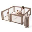 Baby Playpen Portable, Pre-Assembled Play Pen 71x79 Large Foldable Playpen for Babies and Toddlers, Sturdy and Safe Toddler Play Yard Indoor Outdoor with Carry Bag, Dark Khaki