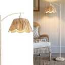Oneach Farmhouse Floor Lamps for Living Room, Boho Floor Lamp for Bedroom with Foot Switch, Rattan Floor Lamp for Reading with Hand-Woven Shade, Antique White Metal Base & Pole