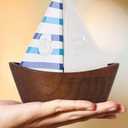 Handcrafted Ceramic Cute Sailboat Salt And Pepper Shaker with Cherry Wood Base/Boat Elegant (2 Pcs Set) Gift Shakers Set Compact Cooking, Kitchen and Dining Room, Classic, Refillable