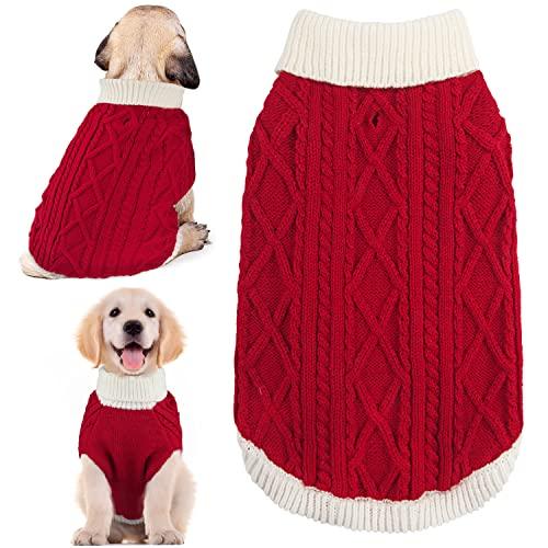 Small Dog Sweaters with Leash Hole Turtleneck Dog Sweaters Knitwear Boys Girls Warm Soft and High Stretch Pet Clothes for Fall Winter，Pet Shirts for Kitten Puppy Red Large