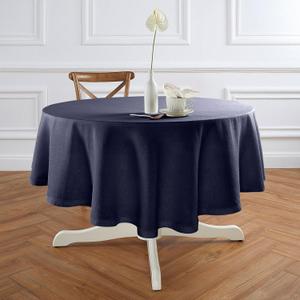Solino Home Round Tablecloth 70 Inch - 100% Pure Linen Indigo Navy Round Tablecloth - Machine Washable Table Cloth for Memorial Day, Father's Day, Summer - Sonoma Hemstitch (70" (Round))
