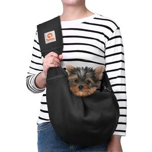 Tomkas Dog Cat Sling Carrier Puppy Purse Travel Wrap Soft Crossbody Pet Bag (Black, M - Zip Pocket & Adjust Strap)