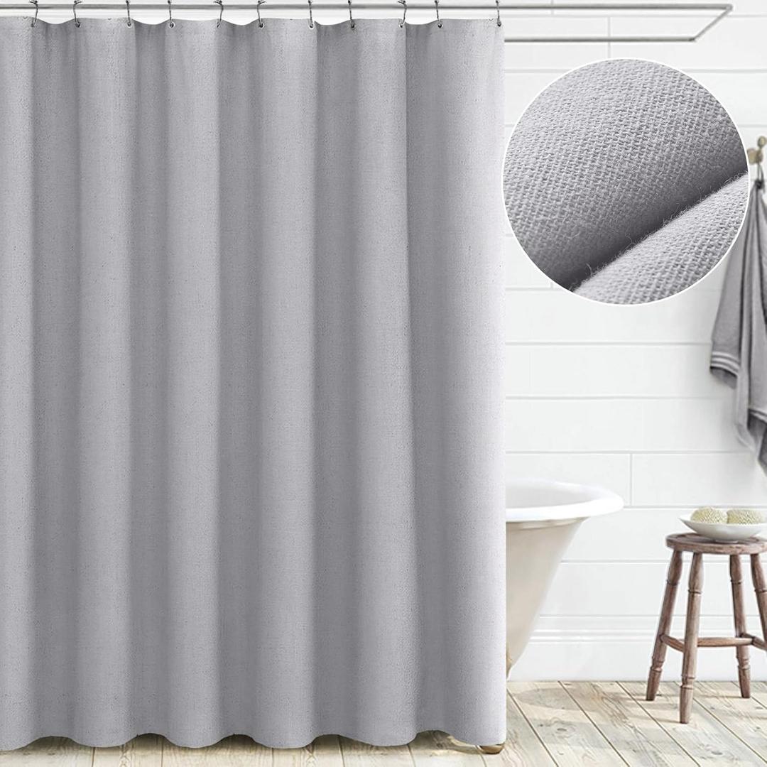 Awellife Grey Shower Curtain Linen Textured Boho Farmhouse Shower Curtains for Bathroom Fabric Liner 72 x 72 Inch
