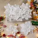 24 Pcs 6"&9" Large Size Poinsettia Artificial Christmas Flowers Decorations for Christmas Tree, Boxed Christmas Ornaments Flowers Glitter Picks for Xmas New Year Decor with Clips&SticksWhite