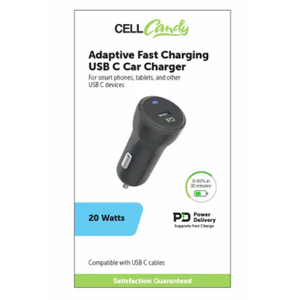 Cell Candy Adaptive Fast Charging USB C Car Charger 20W Black