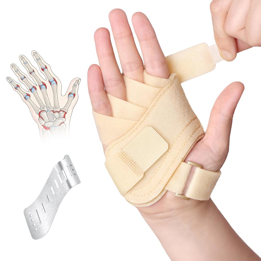 DrFinger Finger Ulnar Deviation Splint Brace, Finger Joint Deviation Orthopedic Corrector With Metal Bracket, Beige, Right-M