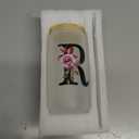 Monogrammed Glass Drinking Cup With Lid Straw Women Happy Birthday Christmas Xmas Day Holiday for Female Teacher Aunt Big Small Sister in Law Mother Stepmother Weding Groom Bride Officiant Gift,R