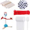 100 Set Fork Creativity Set, Plastic Sporks Red Pipe Cleaners Clever Eyes Popsicle Stick,Make Your own Forky