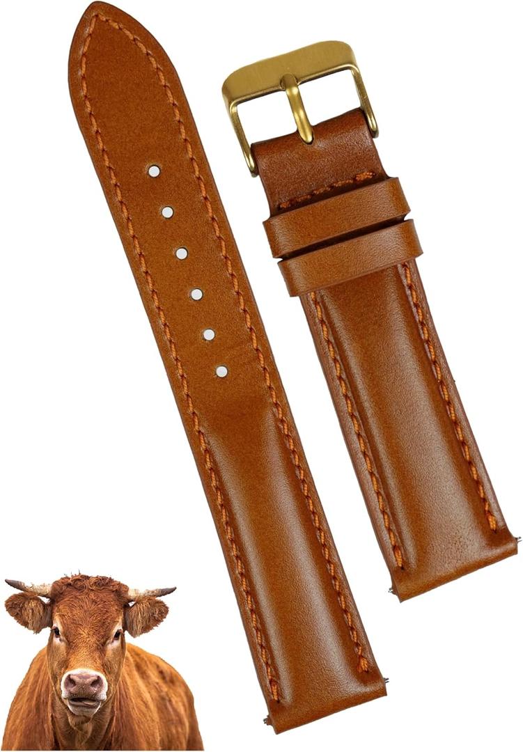 Vintage Leather Watch Band Quick Release Leather Strap For Men Women Handmade Extra Soft Watch Wrist Band Elegant Replacement Stainless Steel Strap 18mm 19mm 20mm 21mm 22mm