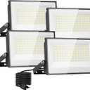 Onforu 120W Flood Lights Outdoor, 12000lm Bright LED Work Light with Plug, 6500K Daylight White LED Flood Lighting, IP66 Waterproof Security Yard Lights for Yard Garage Stadium 4 Pack (Black)