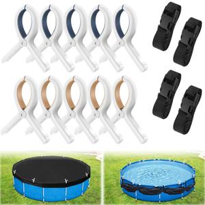 14Pcs Pool Cover Clips Kit for Above Ground Pools, Include Pool Cover Side Organizer Straps, Reinforced 5.1 Inch Large Pool Clamps, Swimming Pools Winter Windproof Clips