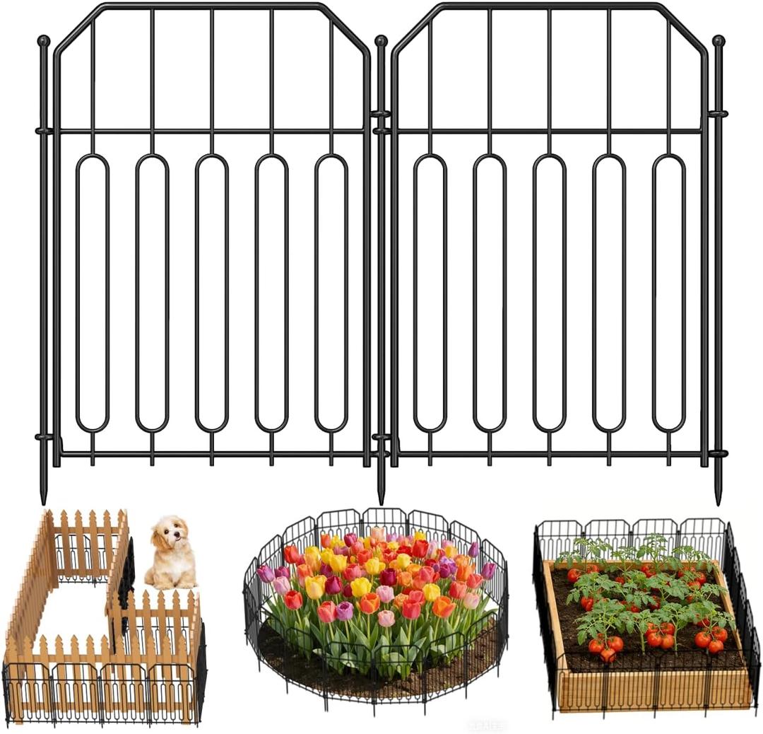 Goovilla Garden Fence, Total 10ft(L) x 21in(H) Garden Fencing Animal Barrier, 10 Pcs Rustproof Metal Wire No Dig Fence Panels, Black Decorative Garden Fences and Borders for Dogs, Flower Bed, Patio