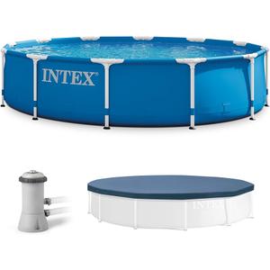 Intex Metal Frame 12ft x 30in Round Above Ground Swimming Pool Set w/Pump | 28211EP - 530 GPH Cartridge Filter Pump and Type A Filter Cartridge Included