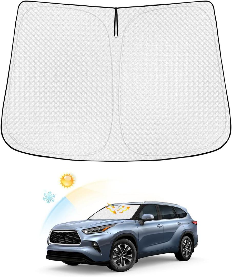 Canvcle Windshield Sun Shade for Toyota Highlander 2020-2025 2026 Accessories Thicken 6-Layer Front Window Sunshade Cover Sun Visor Protector Foldable Block UV Rays Keep Vehicle Cool