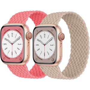 2 Pack Braided Solo Loop For Apple Watch Band 40mm 41mm 42mm 44mm 45mm 46mm 38mm 49mm Ultra 3 2 Women men,Stretchy Woven Nylon Elastic Strap Wristbands For iWatch Series 11/10/9/8/7/6/5/4/3/SE 2/SE 3
