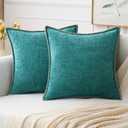 MIULEE Pack of 2 Couch Throw Pillow Covers 20x20 Inch Teal Farmhouse Decorative Pillow Covers with Stitched Edge Soft Chenille Solid Dyed Spring Pillow Covers for Sofa Bed Living Room