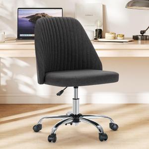Sweetcrispy Armless Vanity Chair, Cute Comfy Home Office Desk Chair with Wheels, Modern Upholstered Task Computer Seat for Bedroom, Study, Makeup Vanity, Height Adjustable & Swivel, Drak Gray