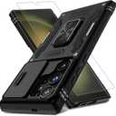 DEERLAMN Case for Samsung Galaxy S24 Ultra with Slide Camera Cover+Screen Protector (1 Pack), Rotated Ring Kickstand Military Grade Shockproof Protective Cover-Black | Screen Protector, 1 Pack, Military Grade, Shockproof (S24 Ultra-6.8 Inch)