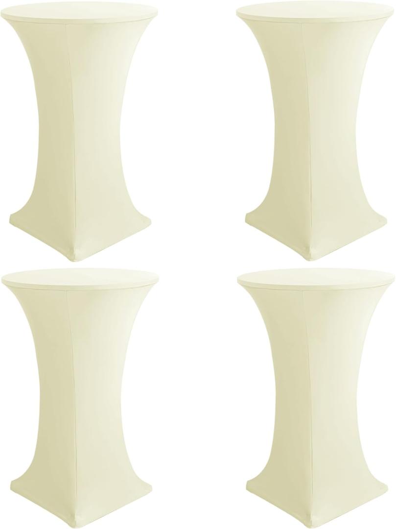 HolidayIdeas Cocktail Table Covers, 4 Pack - Fitted Stretch Spandex Square Corners Cocktail Tablecloths (Butter Cream, Fit for 30"-32" Diameter x 43" Height Tables)