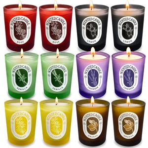 12-Pack Scented Candle Set -Multi Color Jar Candles, Aromatherapy Soy Wax, Natural Long-Lasting Candles for Home, Relaxation, Gifts, and Meditation