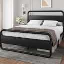 YITAHOME Queen Metal Bed Frame King Size with Headboard and Footboard Single Platform Mattress Base,Metal Tube and Iron-Art Bed,Black