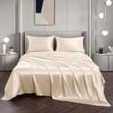 Vonty Satin Sheets Full Silky Soft Satin Bed Sheets Beige Sheet Set, 1 Deep Pocket Fitted Sheet + 1 Flat Sheet + 2 Pillowcases