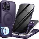 BERFY for iPhone 16 Pro Max Case, Compatible with MagSafe, Built-in Privacy Screen Protector, Camera Protection, Shockproof Full Body Phone Case 6.9", Translucent Deep Purple