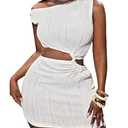SOLY HUX Women's Summer Dresses Textured Cutout Sleeveless Bodycon Party Mini Dress Solid White Small