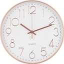 Wall Clock 10 Inch Non-Ticking Silent Modern Simple Style Round Decor Clock Rose Gold Stereoscopic Dial Quartz Wall Clocks for Home/Office/School/Living Room/Bedroom/Kitchen