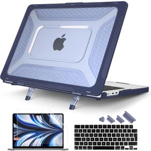 Batianda Extreme Heavy Duty Case for New MacBook Air 13.6 inch 2025 M4 2024 2022 A3240 A3113 A2681 - Anti-Slip Rubberized Stand (Holds 25lbs) Honeycomb Exoskeleton Max Cooling & Stability - Navy Blue