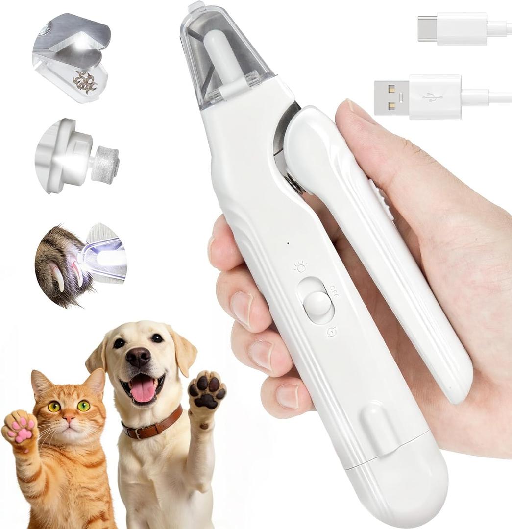 2-in-1 Dog Nail Clippers with Light - Electric Pet Nail Grinder Quiet for Small Large Dogs & Cats, LED Prevent Over Cutting, USB-C Rechargeable Safety Guard Grooming Kit for Black Nails