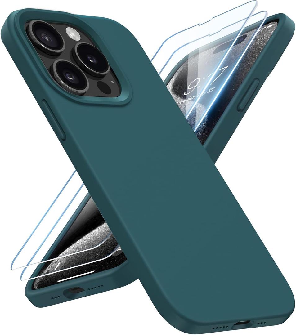 for iPhone 15 Pro Case Liquid Silicone Slim Shockproof Protective Cover 6.1 Inch Anti-Scratch Drop Protection, Blackish Green