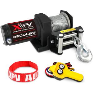 XPV AUTO 2500lbs Electric Winch 12V Waterproof Steel Cable with Wired Remote Control & Mounting Plate ATV UTV Towing Trailer Winch Off-Road