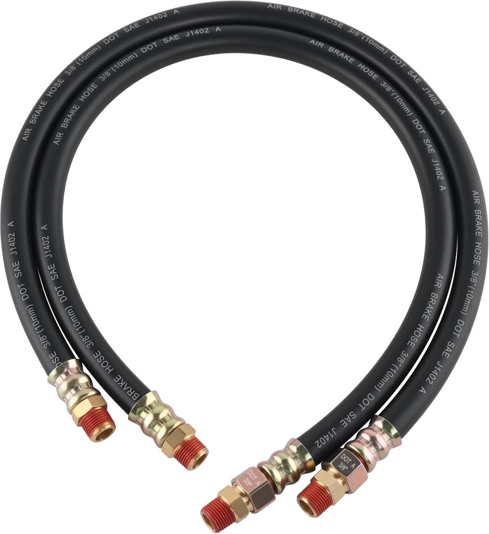 2PCS 3/8 Air Brake Chamber Hose3/8 Fit End x 3/8 Swivel End Rubber Air Brake Hose Assembly, SAE J1402 Air Brake Hose for Semi Truck - 30inch